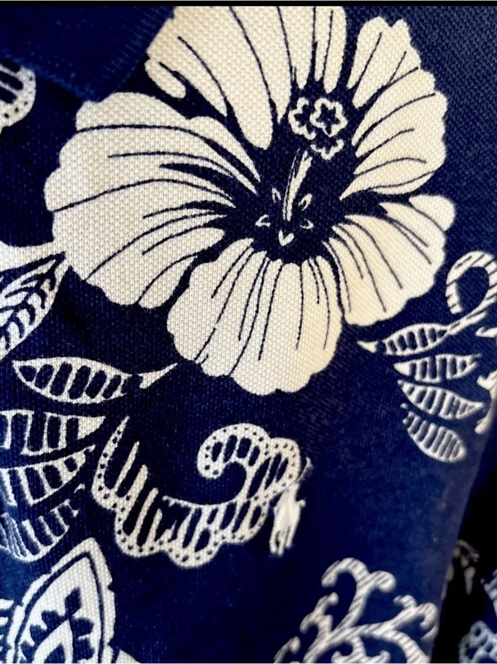 Ralph Lauren Navy and White Floral Polo Shirt or golf old money men’s L